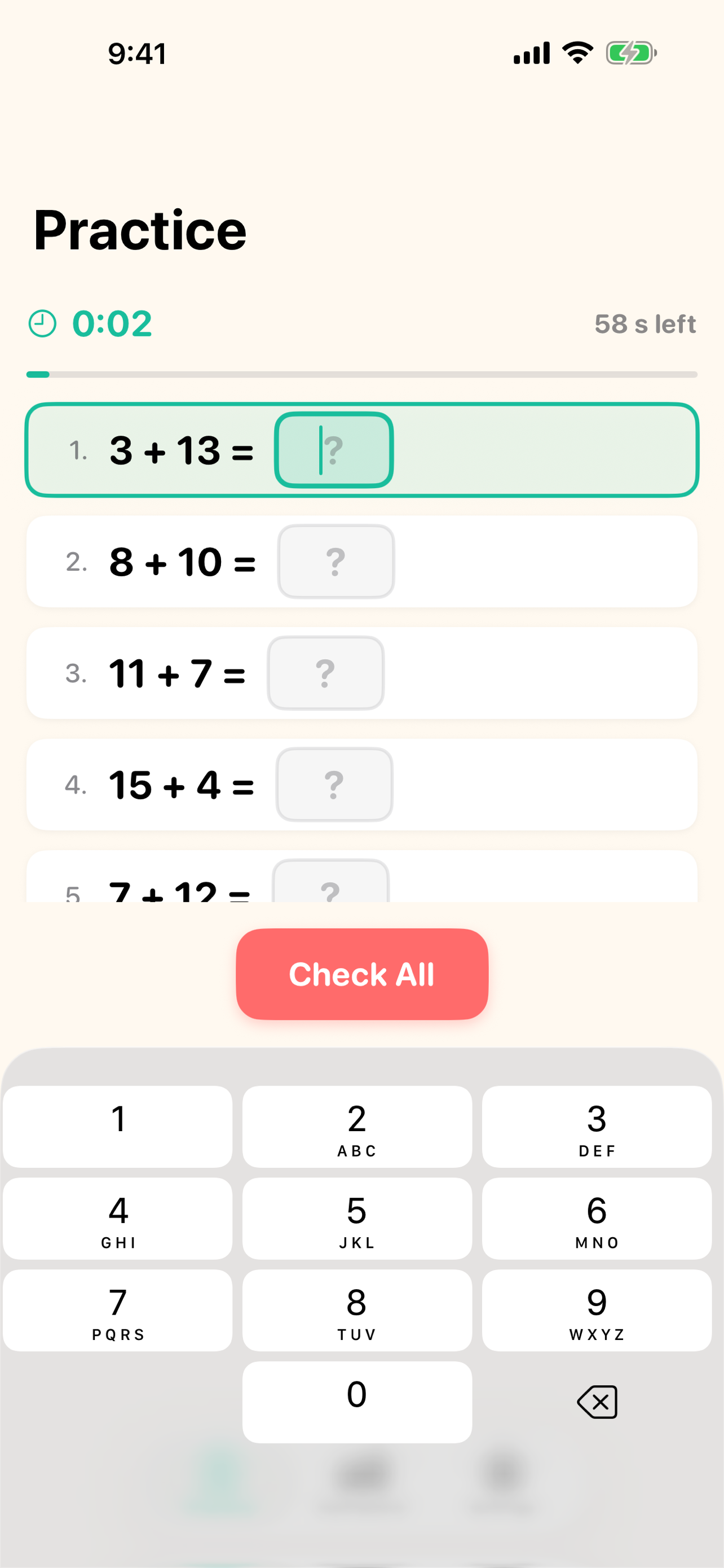 Math practice session in progress